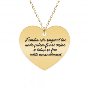 Colier argint inimioara 20 mm - personalizata cu text - placat cu aur galben de 24 karate